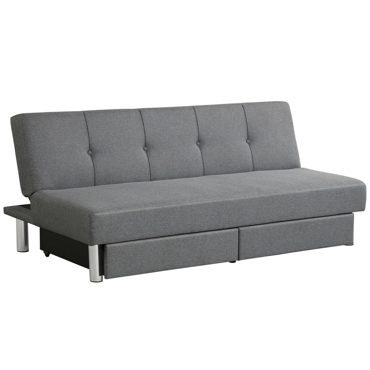 3-Seat Grey Sofa Bed Linen Fabric With High-Density Sponge And Storage